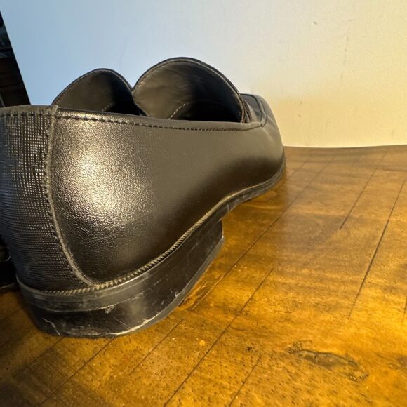 Black Leather Dress Loafers Calvin Klein Slip On Comfort Shoes Size 10